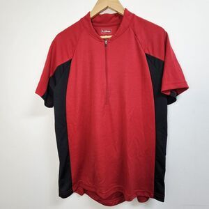 LL Bean Shirt Men's Large Red  Black Short Sleeve Zip Pocket Outdoor TShirt